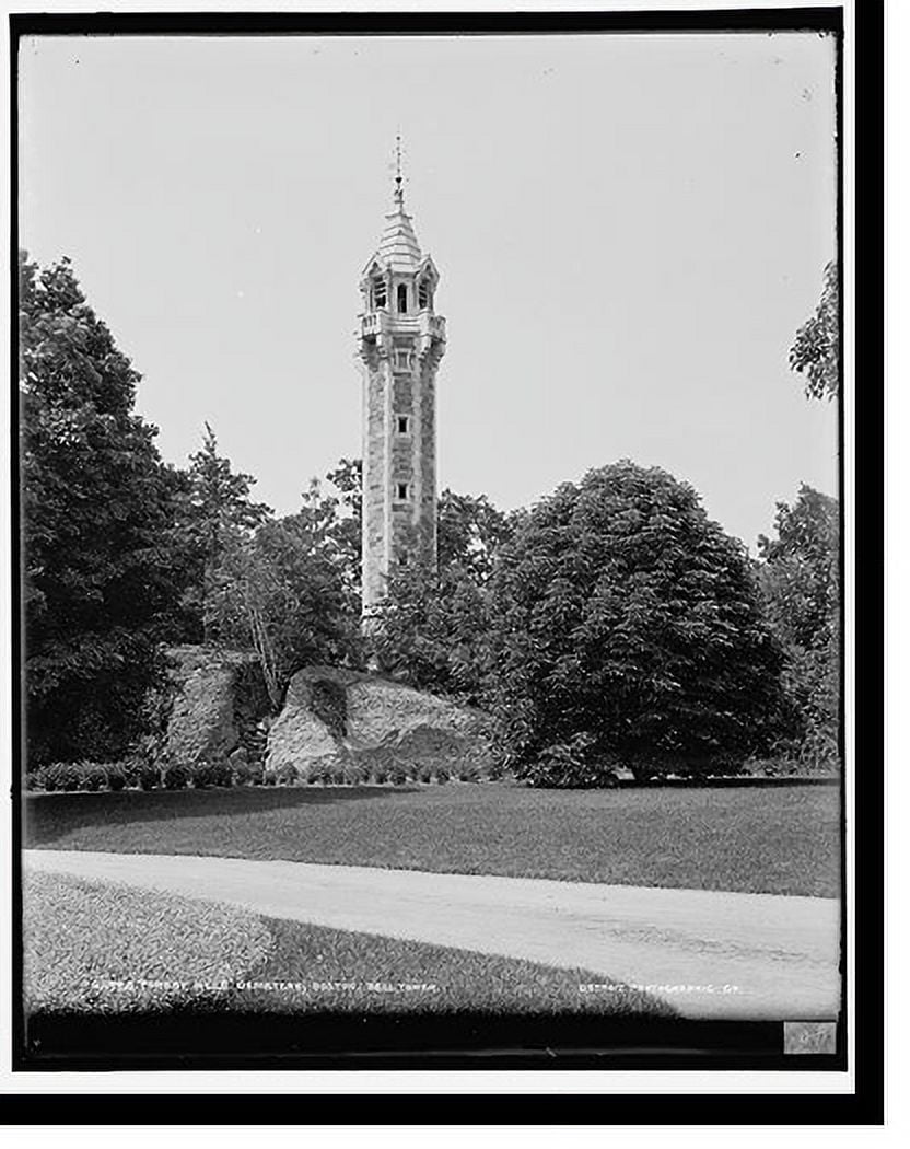 Historic Print, Forest Hills Cemetery, Boston, bell tower, 16" x 20