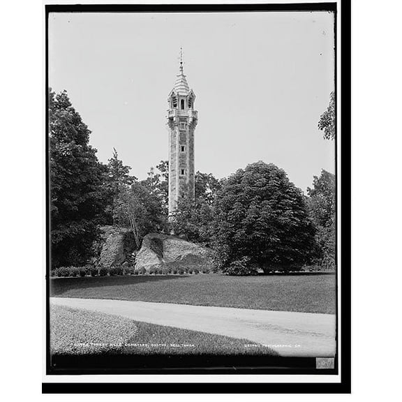 Historic Print, Forest Hills Cemetery, Boston, bell tower, 18" x 24"