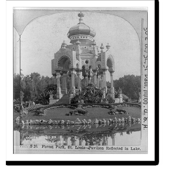 Historic Print, Forest Park, St. Louis - Pavilion Reflected in Lake, 16" x 20"