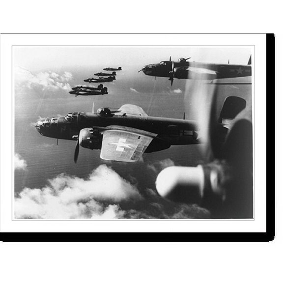Historic Print, Formations of B-25s wing their way to a rail target in northern Italy.photo by Dan A. Sheetinger., 16" x 20"