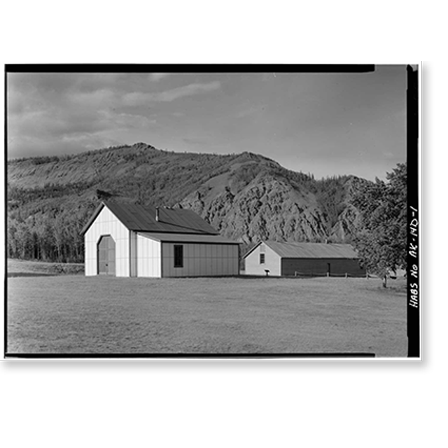 Historic Print, Fort Egbert, Waterwagon Shed, Yukon River at Mission