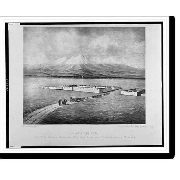 Historic Print, Fort Garland, and the divide between the San Luis and Wet-Mountain valleys.H.C. ; Vincent Brooks, Day & Son., 18" x 24"