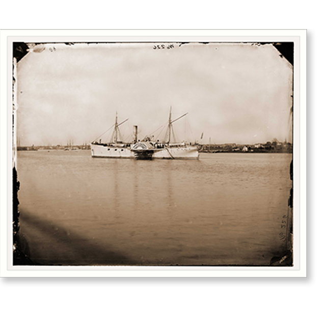 Historic Print, Fort Monroe Virginia. Gunboat SANTIAGO DE CUBA off Fort