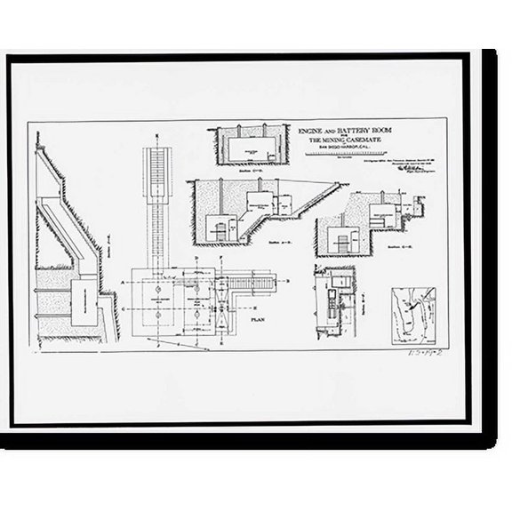Historic Print, Fort Rosecrans, Mining Casemate, Point Loma, San Diego, San Diego County, CA - 25, 16" x 20"