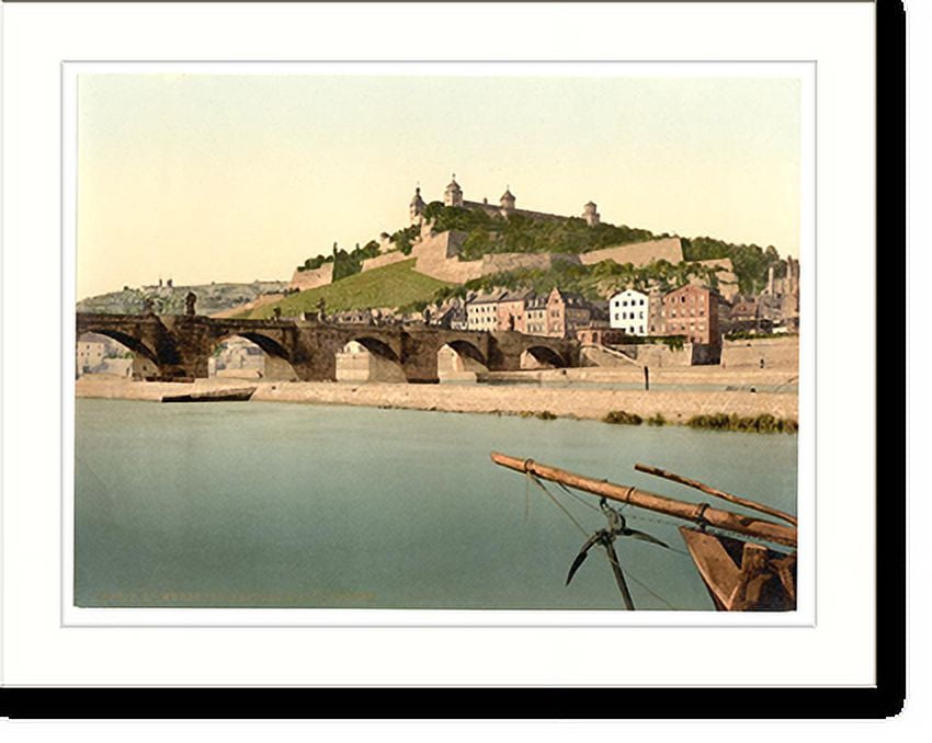 Historic Print, Fort and old bridge Wurzburg Bavaria Germany, 16" x 20