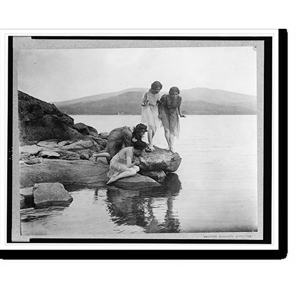 Historic Print, Four figures at water edge, 18" x 24"