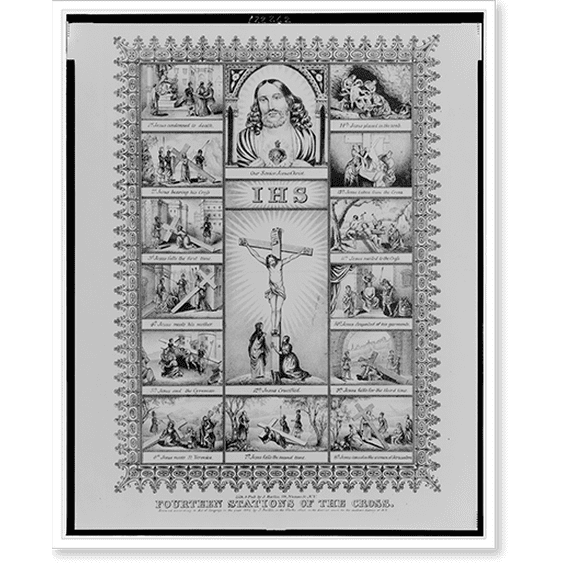 Historic Print, Fourteen stations of the cross.lith. & pub. by J. Baillie, N.Y., 18" x 24"