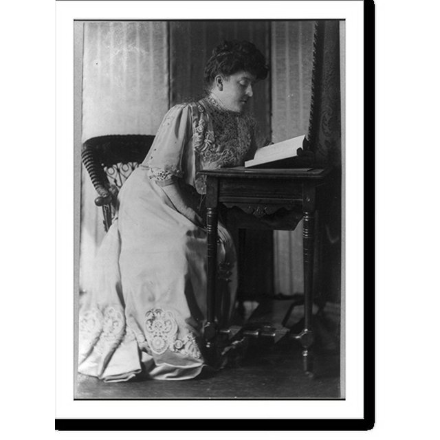 Historic Print, [Frances Hodgson fulllength portrait, seated, reading at a table], 16