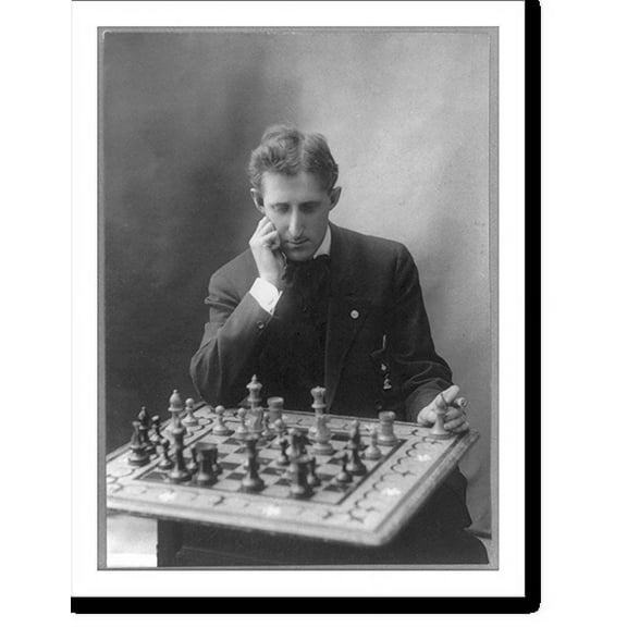Historic Print, [Frank James Marshall, 1877-1944, half, seated at chess board, facing front], 16" x 20"