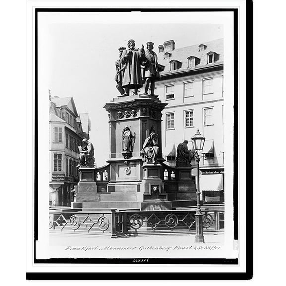 Historic Print, Frankfort. Monument Guttenberg, Faust & Schöfer, 18" x 24"