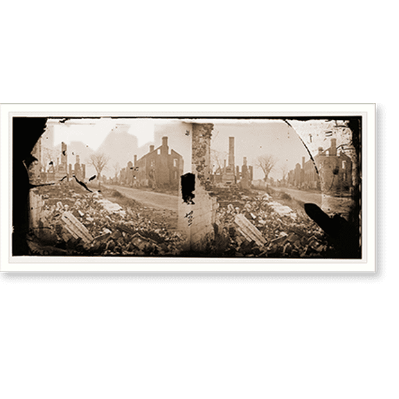 Historic Print, Fredericksburg Virginia?. Ruins of houses, 16" x 20"