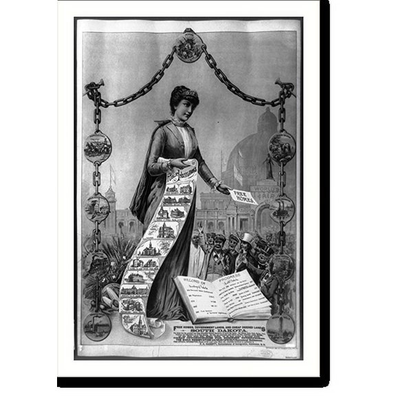 Historic Print, Free homes, government lands, and cheap deeded lands in South Dakota, 18" x 24"