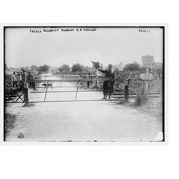Historic Print, French Reservist guarding R.R. crossing, 18" x 24"