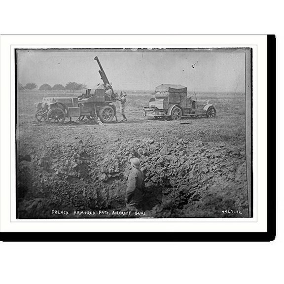 Historic Print, French armored auto, aircraft guns, 16" x 20"