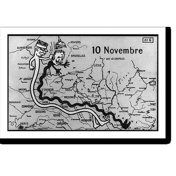 Historic Print, [French cartoon-maps illustrating 3 stages of the German Schlieffen Plan to capture Paris at the beginning of World War I: 10 Novembre" Germans driven back at 1st Battle16" x 20"
