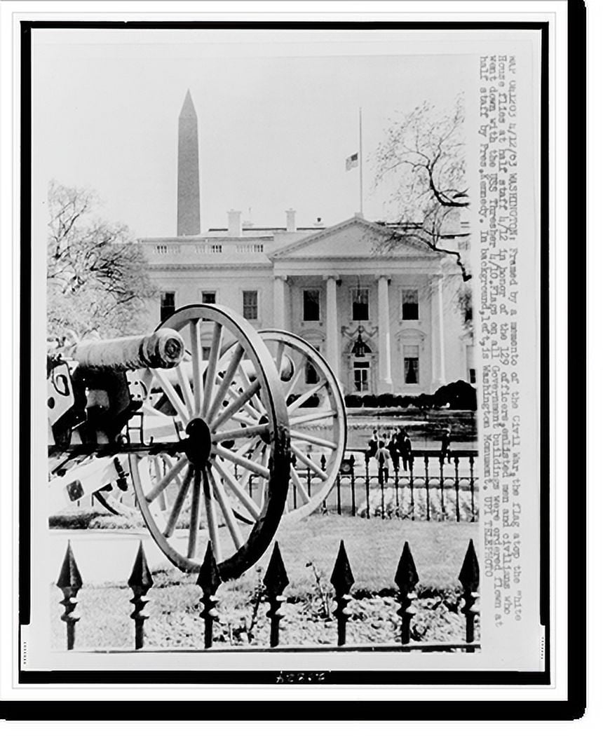Historic Print, [Front facade of White House with flag at halfmast in