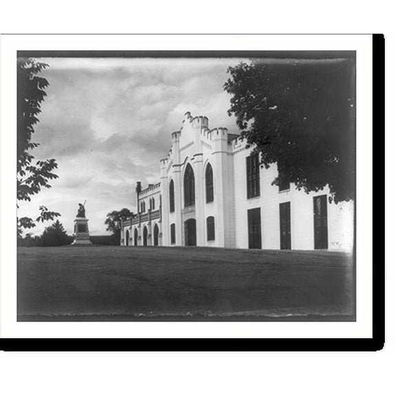 Historic Print, [Front of barracks and statue of Virginia mourning her dead, V.M.I., Lexington, Va.], 18" x 24"