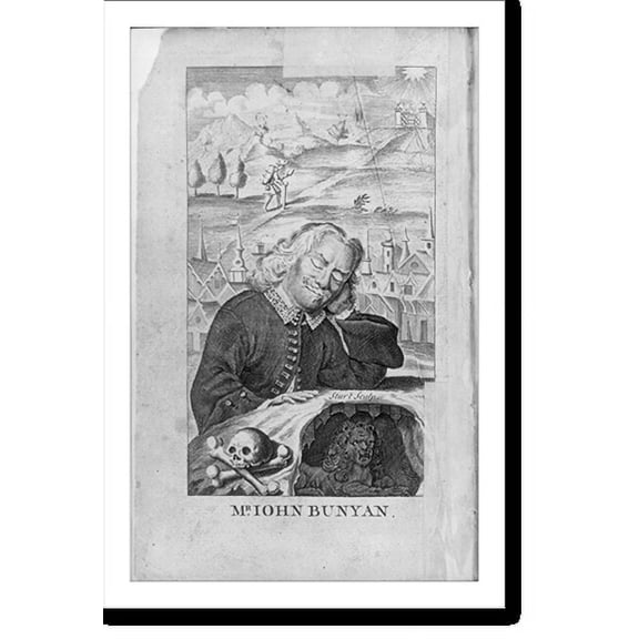 Historic Print, [Frontis., John Bunyan, head and shoulders, sleeping - in background is his dream of the Pilgrim's Progress"]", 18" x 24"