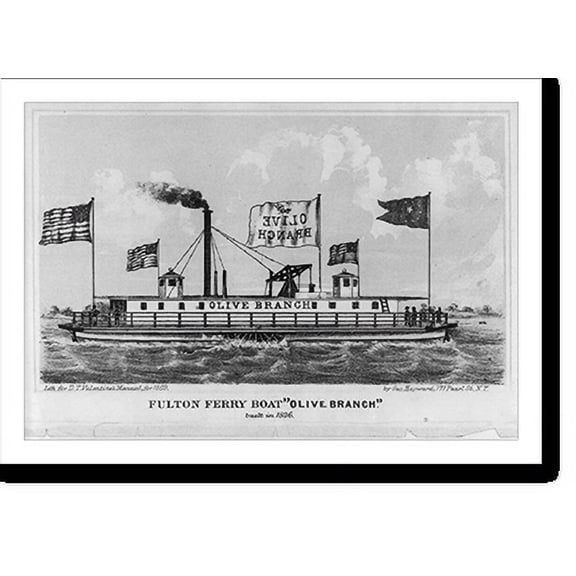 Historic Print, Fulton Ferry Boat OLIVE BRANCH, built in 1836, 16" x 20"