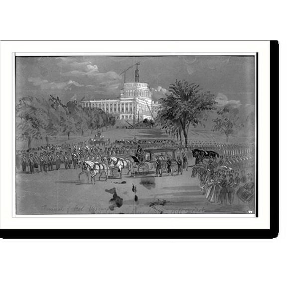 Historic Print, Funeral of Col. Vosburgh. The Hearse approaching the R.R. Depot, 16" x 20"