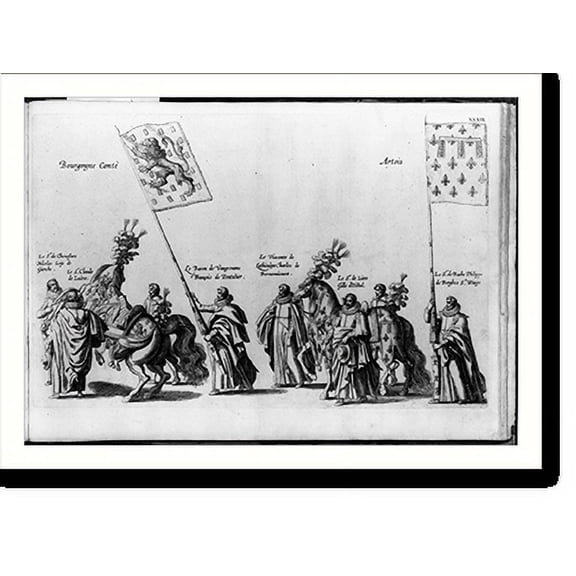 Historic Print, [Funeral procession of Prince Albert (1559-1621), Archduke of Austria and Governor of the Netherlands shows 8 prominent personages marching with banners and plumed capar…16" x 20"
