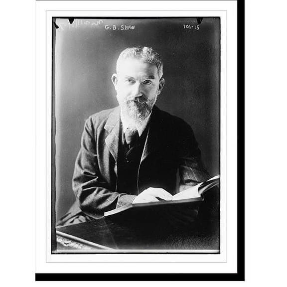 Historic Print, G.B. Shaw at desk with book, 18" x 24"