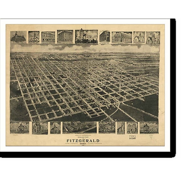 Historic Print, GA Fitzgerald 1908 MAP, 16" x 20"
