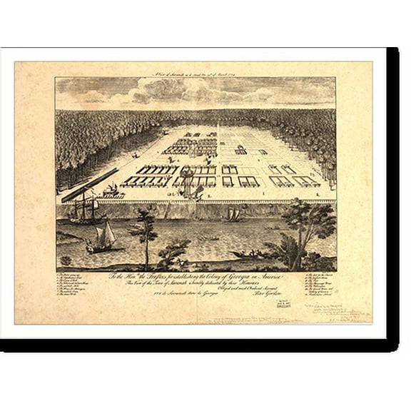 Historic Print, GA Savannah 1734 MAP, 18" x 24"