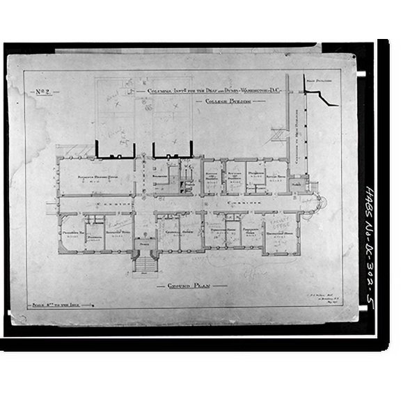 Historic Print, Gallaudet College, College Hall, Seventh & Florida Avenue Northeast, Washington, District of Columbia, DC - 5, 18" x 24"