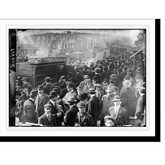 Historic Print, Garbage strike, crowd around carts, 18" x 24"