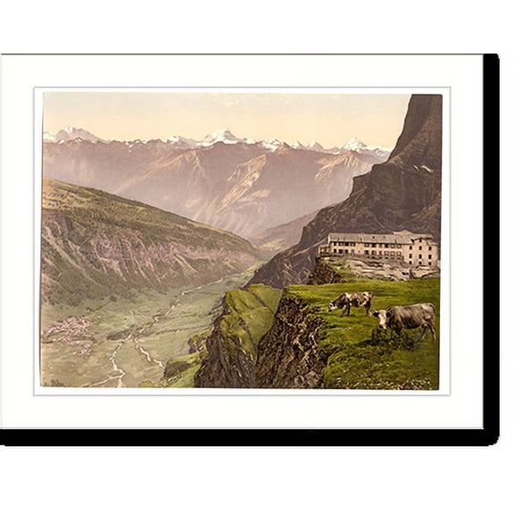 Historic Print, Gemmi Hotel and Leuk Valais Alps of Switzerland, 18" x 24"