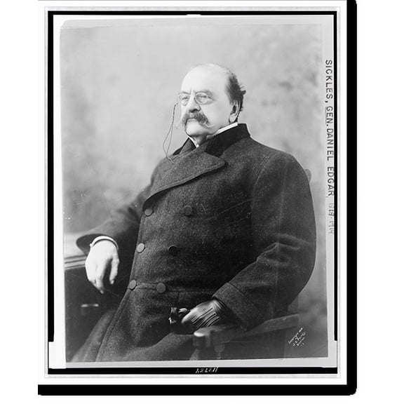 Historic Print, [Gen. Daniel Edgar Sickles, half-length portrait, seated, facing left, wearing overcoat], 18" x 24"