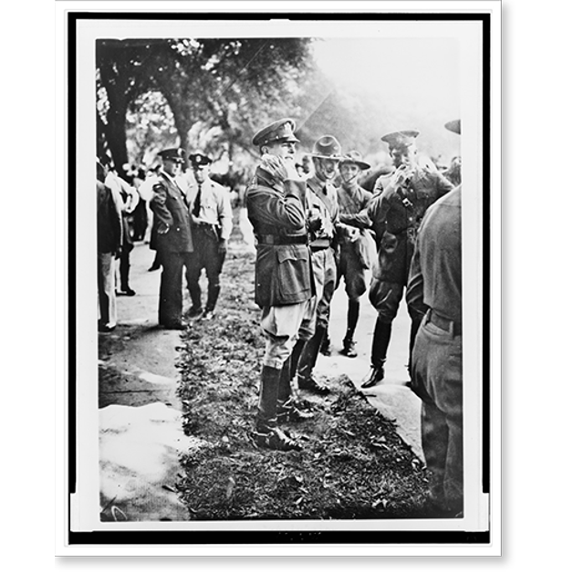 Historic Print, [Gen. Douglas MacArthur and Col. Dwight D. Eisenhower stand among troops in