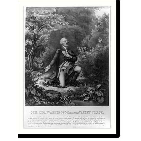 Historic Print, Gen. Geo. Washington in prayer at Valley Forge, 16" x 20"