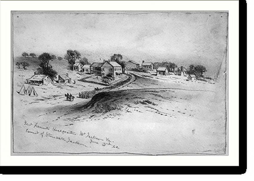 Historic Print, Genl. Fremonts Headquarters, Mt. Jackson, Va.. Pursuit
