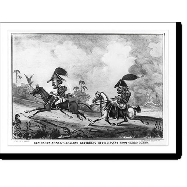 Historic Print, Genl. Santa Anna & Canalizo retiring with disgust from