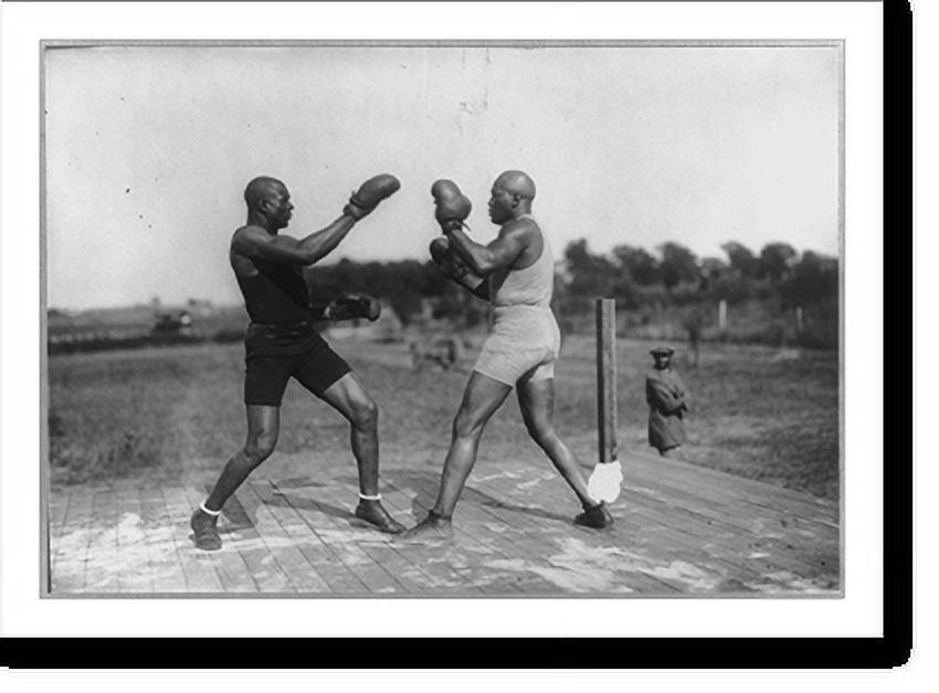 Historic Print, George Godfrey boxing with Jack Johnson, 16