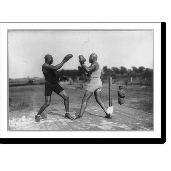 Historic Print, George Godfrey boxing with Jack Johnson, 16" x 20"
