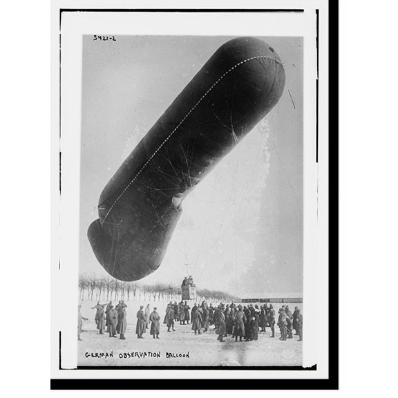 Historic Print, German Observation balloon in snow, w/ soldiers, 18" x 24"