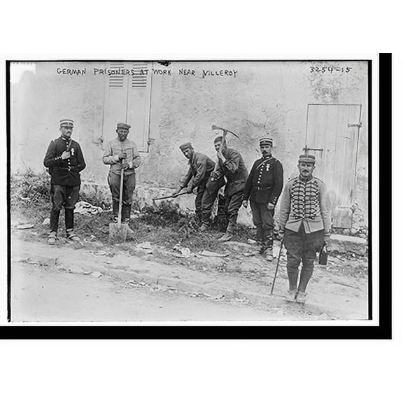 Historic Print, German prisoners work . near Villeroy, 18" x 24"