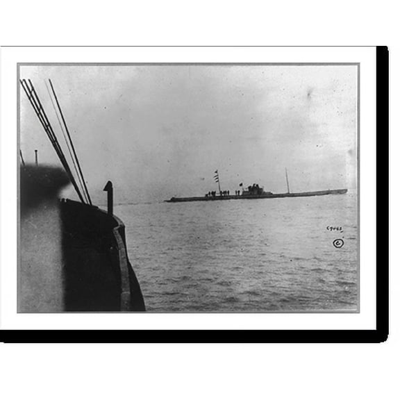 Historic Print, German submarine U-36 seen going round the bows of the Batavia V, 18" x 24"