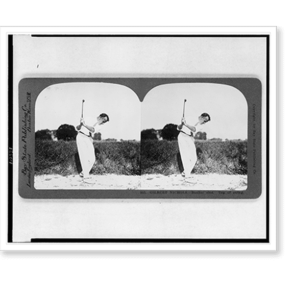 Historic Print, Gilbert Nichols. bunker shot. Top of swing, 16" x 20"