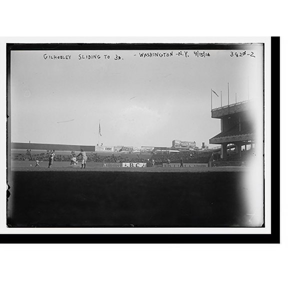 Historic Print, Gilhooley sliding to 3B - Wash. - NY, 4/15/16, 18" x 24"