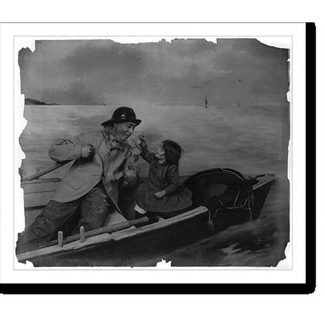 Historic Print, [Girl lighting pipe for old fisherman in boat], 18" x