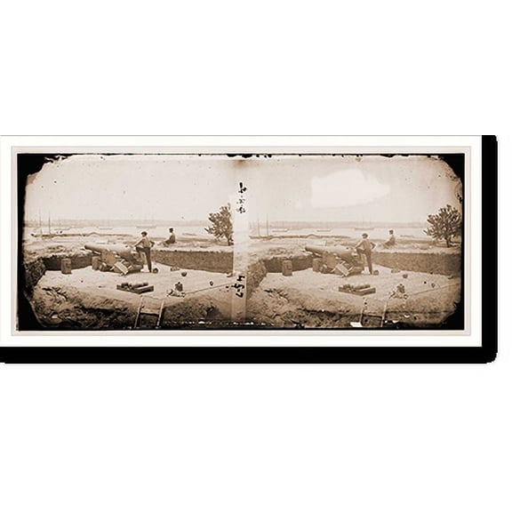 Historic Print, Gloucester Virginia. Fortifications showing a 11-inch smooth-bore Dahlgren naval gu, 16" x 20"