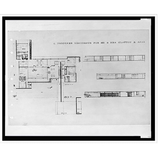 Historic Print, [Goar residence, Sarasota, Florida (project). Plan and elevations], 16" x 20"