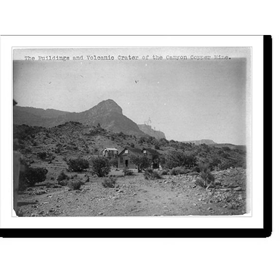 Historic Print, [Grand Canyon]: The buildings and volcanic crater of the canyon copper mine, 18" x 24"