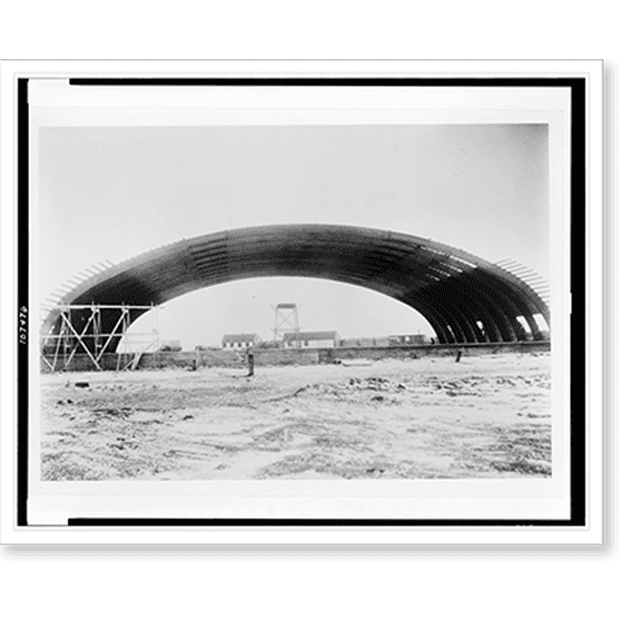 Historic Print, Grand Forks bomber hangar - 152 ft. span, 18" x 24"