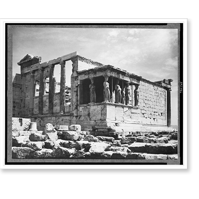 Historic Print, Greece, Athens, Acropolis Erchtlion & Cariatides, 16" x