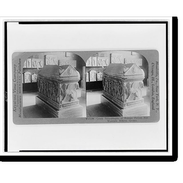 Historic Print, Greek Sarcophagus of Roman period, Nat. Museum, Athens